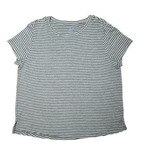 Croft & Barrow green and white striped tee shirt laced sleeves plus size XXL